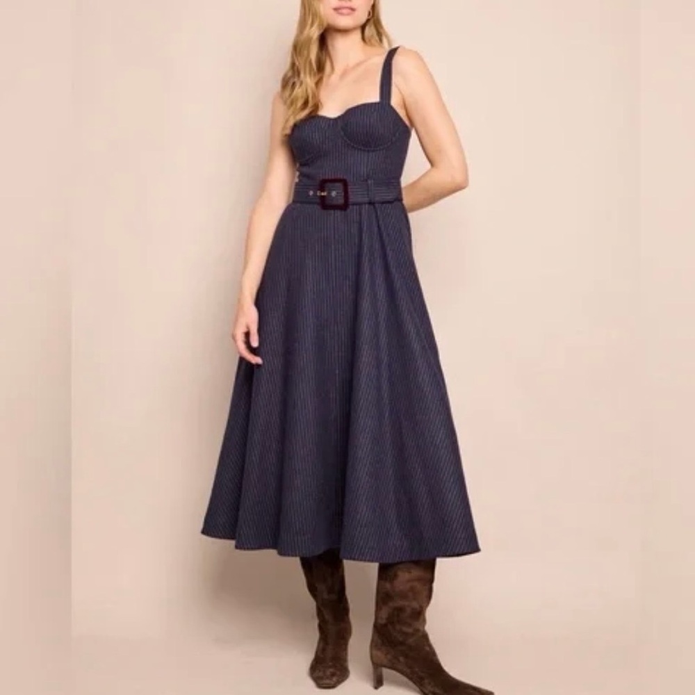 CARA CARA Calypso Dress In Navy Chalk Stripe, NWOT, NEVER WORN, NO FLAWS.